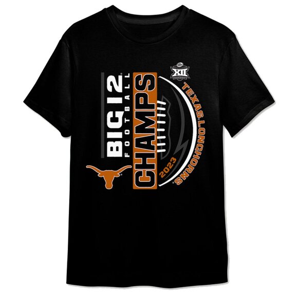 Texas Longhorns Big 12 Champs 2023 College Football Game Day Black Fan Tee 159 - Picture 1 of 5